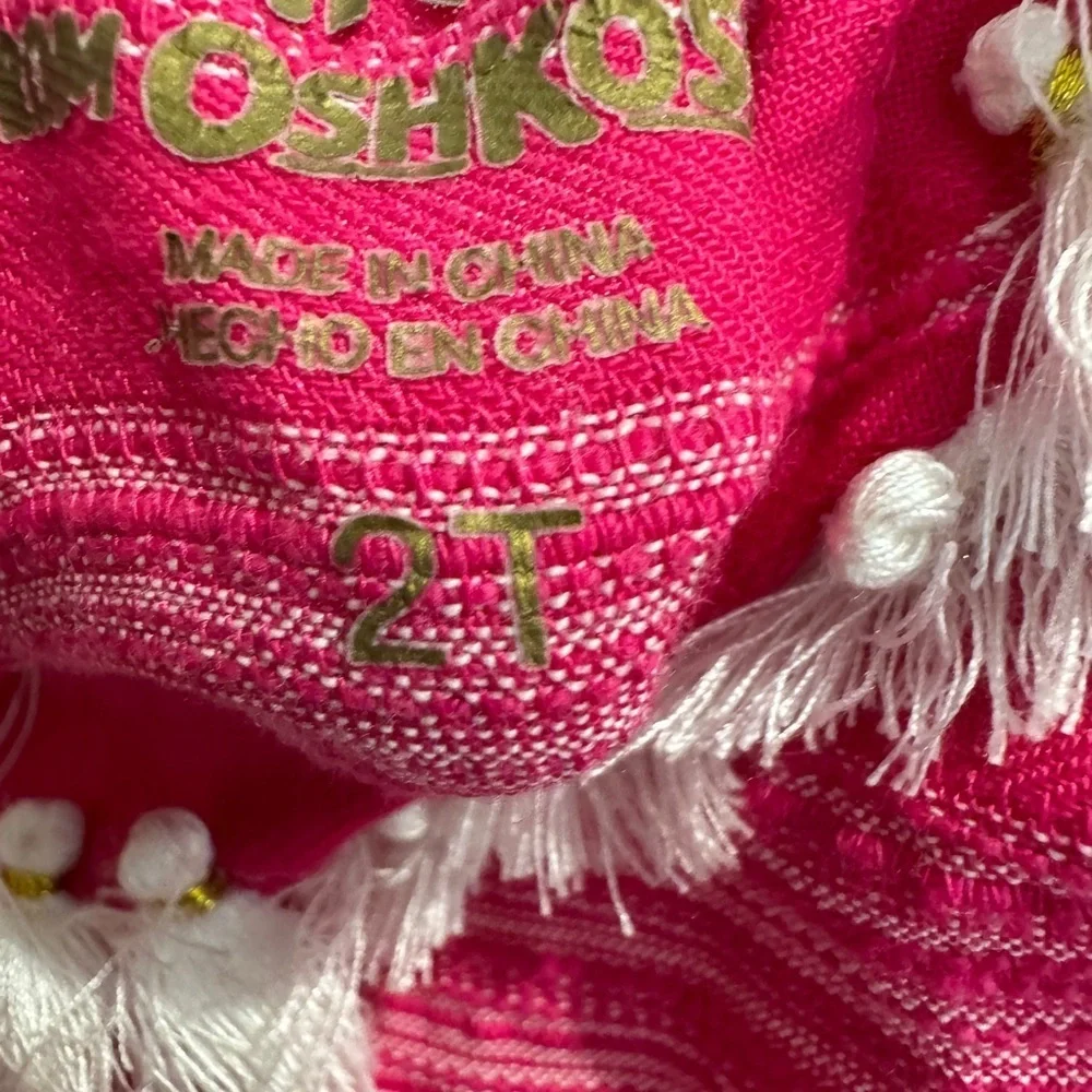 Genuine Kids by Osh Kosh Girls Pink & White Short Sleeve Top  Blouse w Tassels